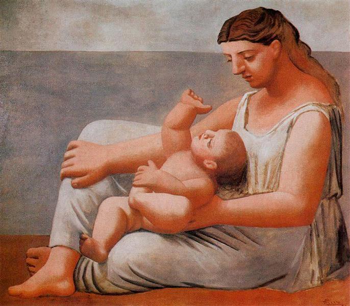 Pablo Picasso Oil Painting Woman With Child On The Seashore